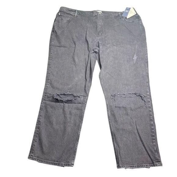 NWT Abercrombie and Fitch 90 Straight Distressed Black Jean Plus Size Womens 37 - Picture 1 of 15